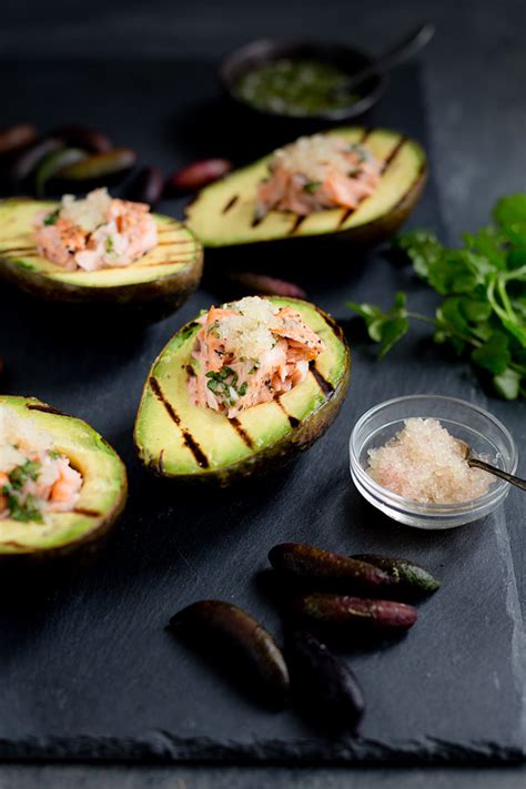 Salmon Stuffed Avocados With Finger Limes Taming Of The Spoon