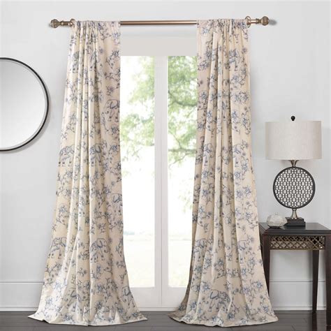 Set 2 Blue Cream Floral Elephants Curtains Panels Drapes 84 inch Room ...