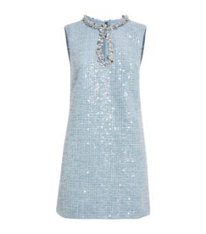 Womens Self Portrait blue Bouclé Sequin Embellished Mini Dress Harrods US