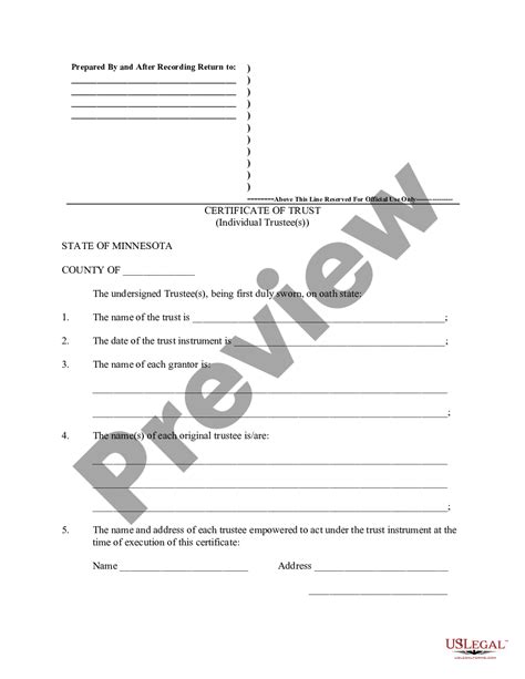 Minnesota Certificate Of Trust By Individual Certificate Of Trust Us Legal Forms