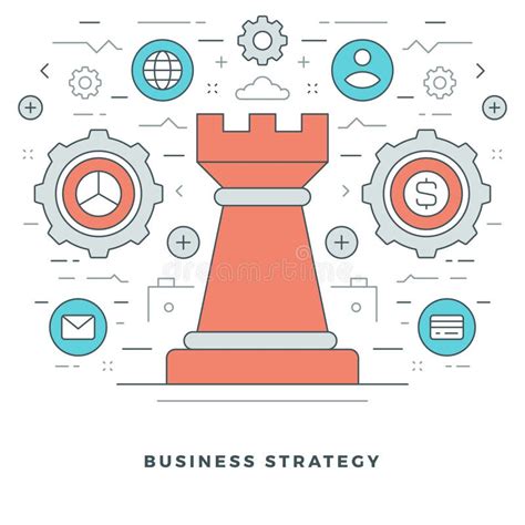 Flat Line Business Strategic Management Vector Illustration Stock