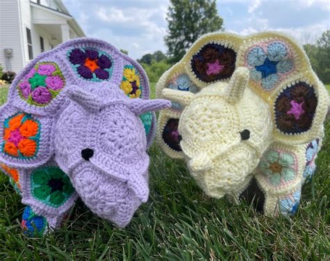 African Flower Granny Square Crochet Triceratops Completed Etsy