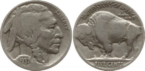 USA 5 Cents Buffalo Nickel 1937 Schön sehr schön MA Shops