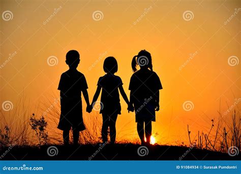 Silhouette Friendship Of Three Stock Photo Image Of Friendship