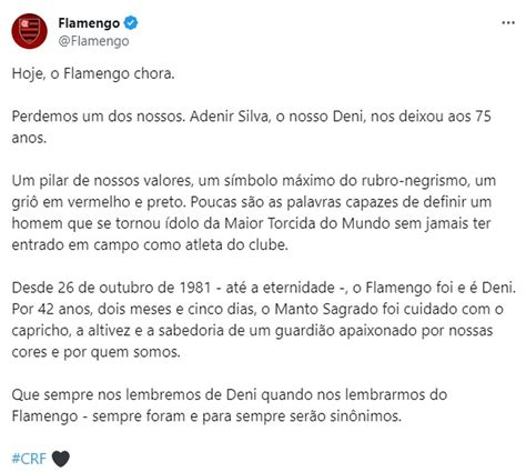 Denir lendário massagista do Flamengo morre aos 75 anos