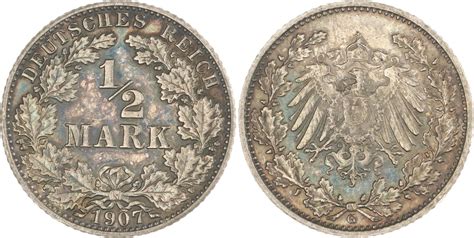 Kleinmünzen 1 2 Mark 1907 G Feine Patina Vorzüglich Stempelglanz