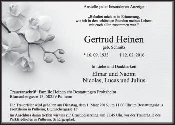 Traueranzeigen Von Gertrud Heinen WirTrauern