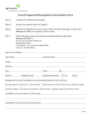 Fillable Online Council Approved Recognitions Nomination Form Council