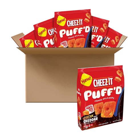 Cheez It Puff D Scorchin Hot Cheddar Snack Crackers 34oz Case 6 Bags Buy Now With Express