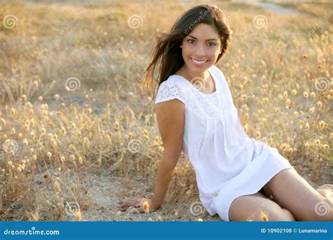 Beautiful Indian Brunette In A Golden Field Stock Photo Image Of Health Cute