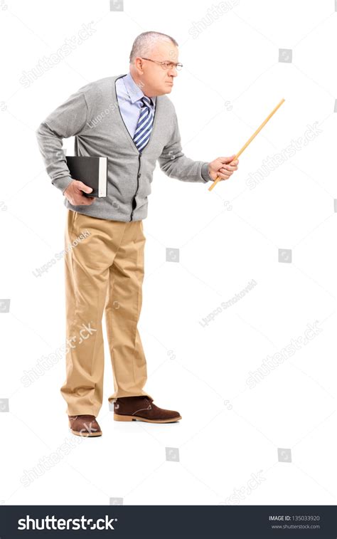 Angry Mature Teacher Holding Wand Gesturing Stock Photo 135033920