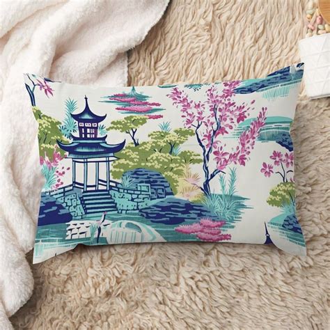 Aroggeld Asian Teal Turquoise Pagoda Farmhouse Pillow