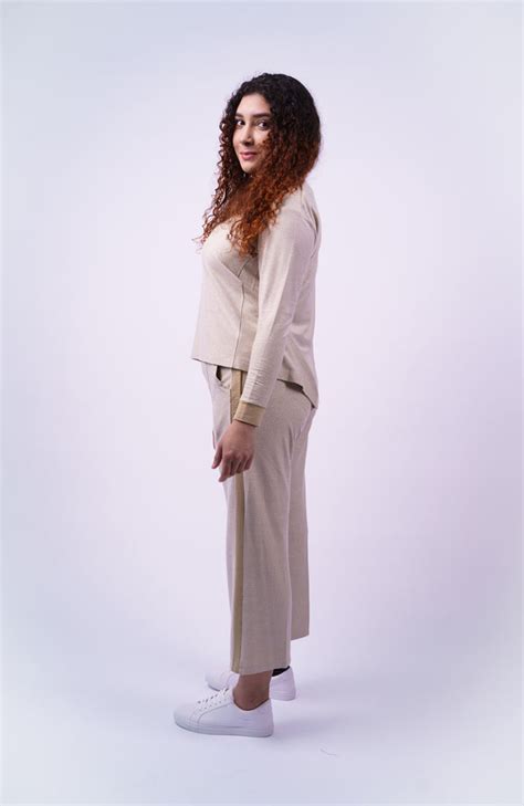 Wide Leg Pants With Side Seam Openings Cream Colored Sparkies