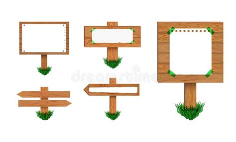 Vector Set Of Wooden Retro Sign Boards Isolated On White Background