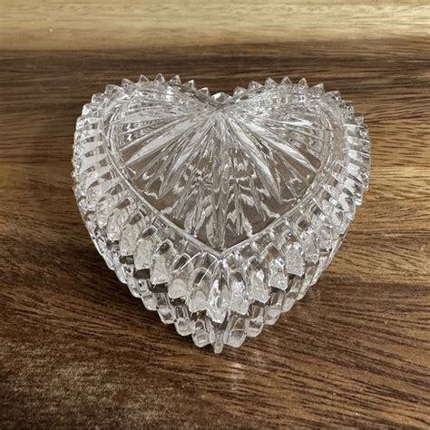 Vintage Accents Vintage Gorham Crystal Clear Crystal Glass Heart Shaped Trinket Box With Lid