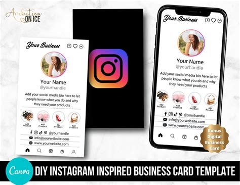 Updated Diy Instagram Profile Business Cards Canva Template White