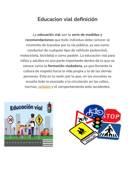 Educacion vial definición Educacion vial definición La educación vial