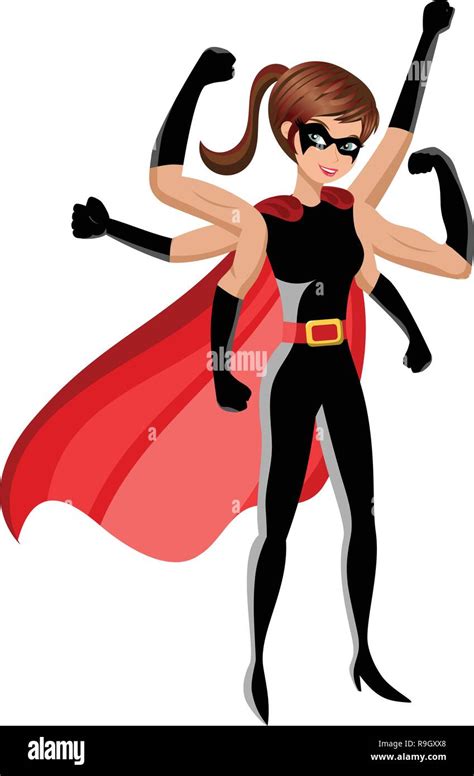 Superhero Woman Standing Superpowers Multiple Arms Isolated On White