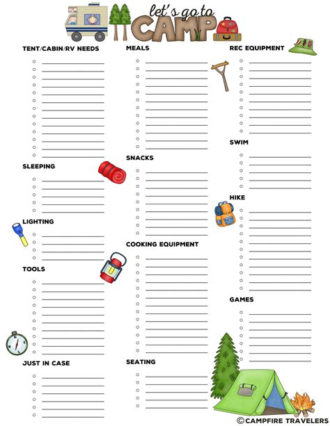 Free printable packing list for camping, Download Free printable packing list for camping png ...