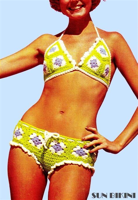 Vintage 70s Crocheted Sun Bikini Pdf Pattern Beach Bathing Suit Crochet Swimsuits Crochet