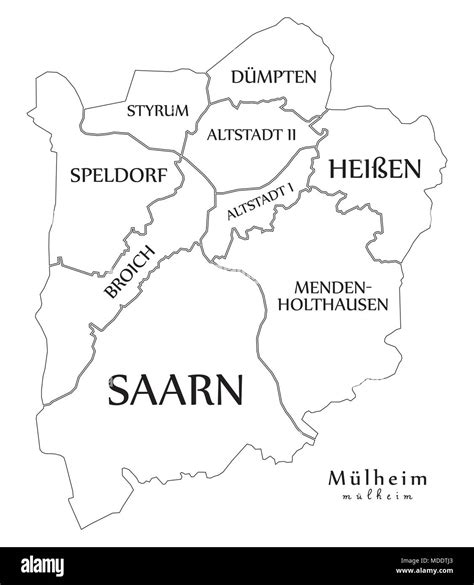 Moderne Stadtplan Mülheim Stadt Deutschlands mit Bezirken und Titel