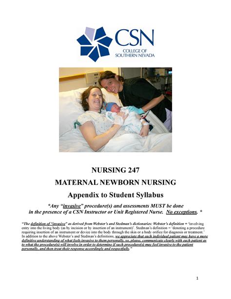 OB Clinical Syllabus NURSING 247 MATERNAL NEWBORN NURSING Appendix To