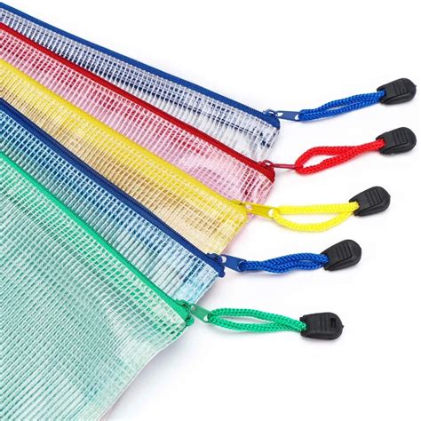 Zippered Vinyl Mesh Documents Pouches File Bags Letter Size 5 Pcs 5