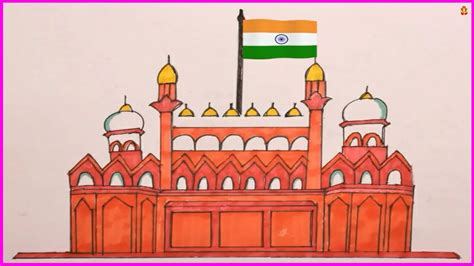 Lal Kila Red Fort Drawing Very Easy With Colour How To Draw Red