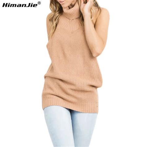 Himanjie Sexy Backless Sweater Turtleneck Knitted Off Shoulder Thin