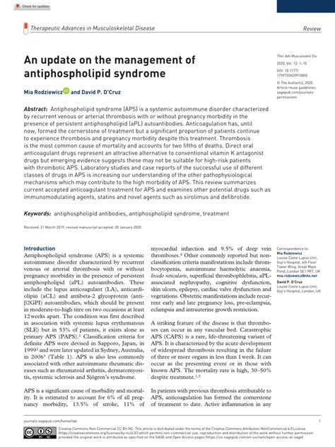 Pdf An Update On The Management Of Antiphospholipid Syndrome