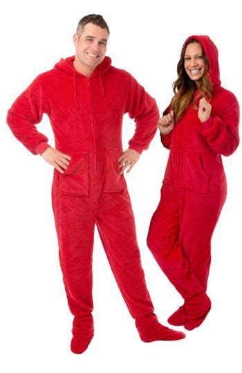 Big Feet Pajamas Adult Red Plush Hooded One Piece Footy Adult Footed