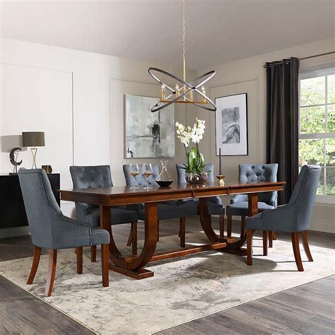 Pavilion Extending Dining Table And 6 Duke Chairs Dark Oak Veneer And Solid Hardwood Slate Grey