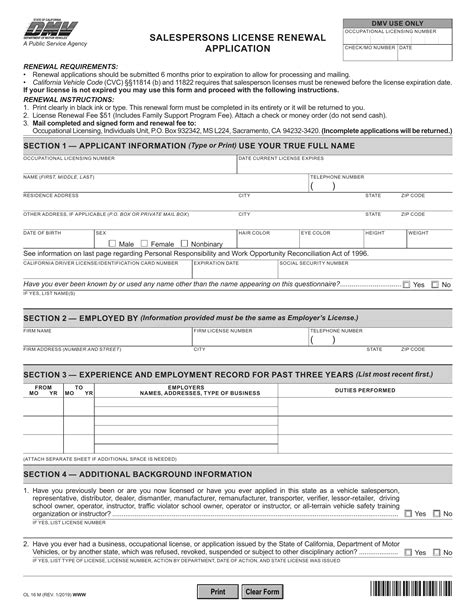 Ca Dmv Form Ol M Salesperson License Renewal Application Forms