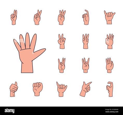 Hand Sign Language Alphabet Line And Fill Style Collection Of Icons