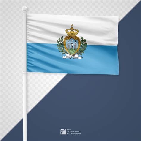 Premium Psd Waving The San Marino Flag On A White Metal Pole Isolated