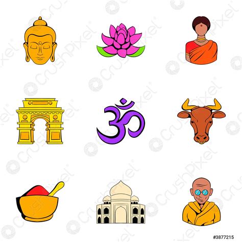 Indian Travel Icons Set Cartoon Style Stock Vector Crushpixel