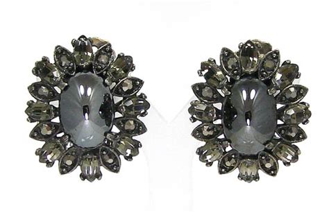 Rare Vintage Weiss Black Diamond Hematite Earrings