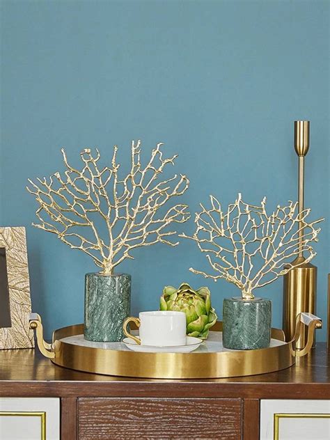 Luxury Modern Home Accessories Copper Gold Coral Ornaments Model Room