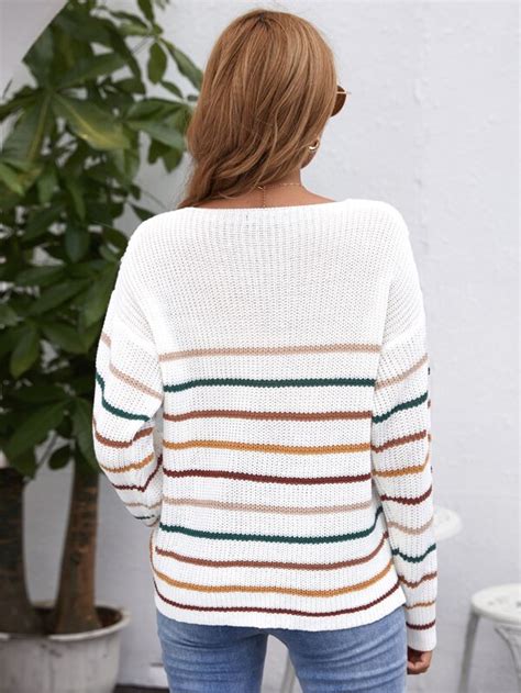 Shein Lune Drop Shoulder Striped Sweater Shein Usa