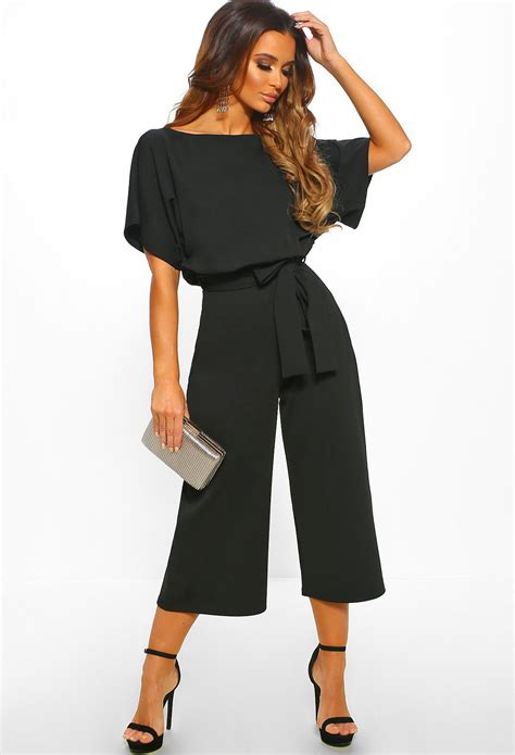 Always Chic Black Belted Culotte Jumpsuit Jumpsuit With Sleeves