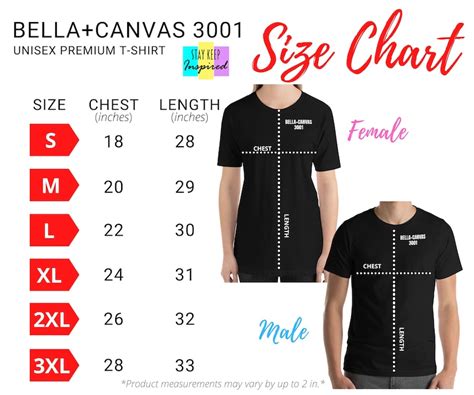 Bella Canvas 3001 Black Unisex T Shirt Size Chart Inches Cm Bella