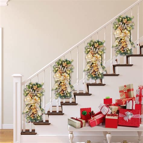 24 Christmas Artificial Swags Xmas The Cordless Prelit Stairway Swag Teardrop Trim Wreath Door