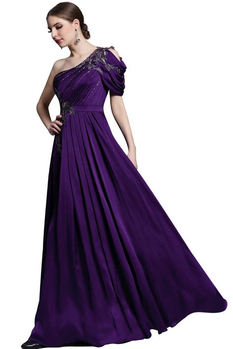 Elégante Robe De Soirée Violette Ruchée Asymétrique Appliqués Persun Fr