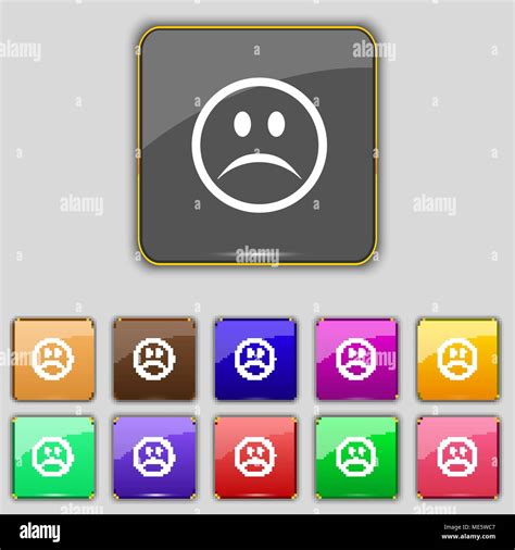 Sad Face Sadness Depression Icon Sign Set With Eleven Colored Buttons