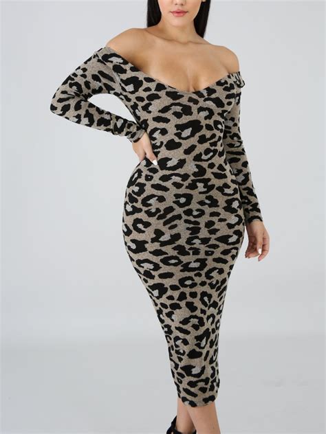 Sexy Off Shoulder Leopard Women Dress