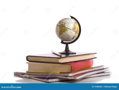 School Books Globe And Pencil On White Stock Photo Image Of Wooden