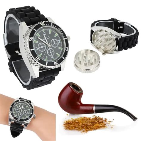 Black Zinc Alloy Wrist Watch Herb Spice Tobacco Grinder Cigarette