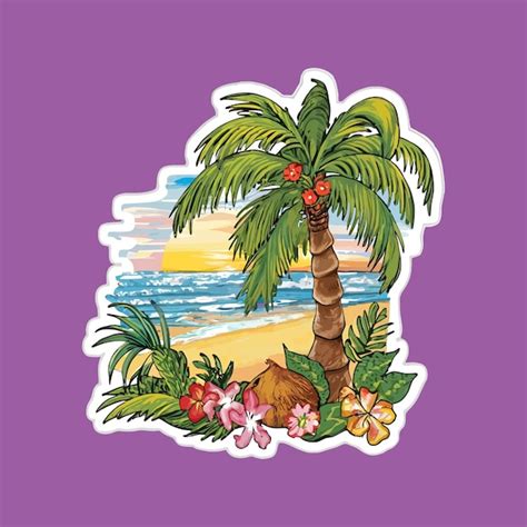 Ocean Beach Graphic Sticker Design Premium Ai Generated Vector