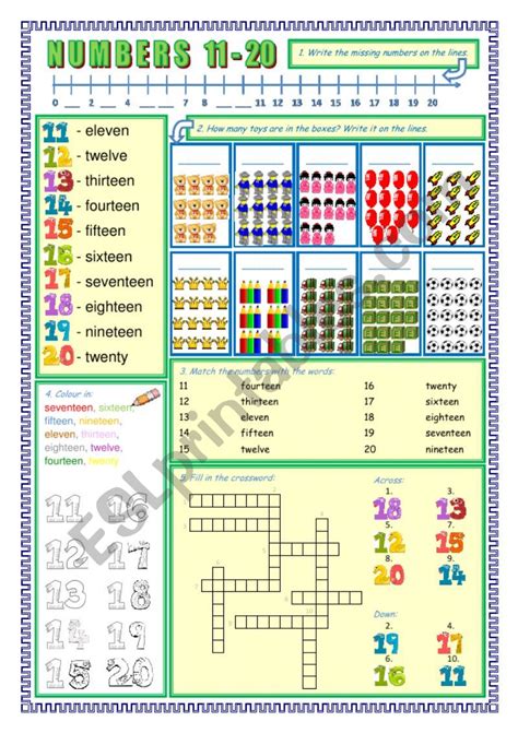 Numbers 11 20 Esl Worksheet By Limeth