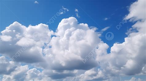 White Cumulus Cloud Is Floating In The Sky Over Blue Clouds Background